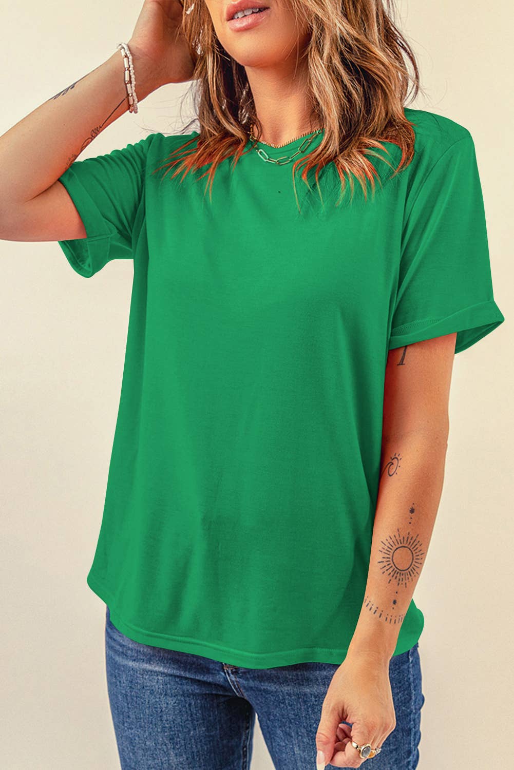 LDC Casual Plain Crew Neck Tee: Bright Green / 2XL