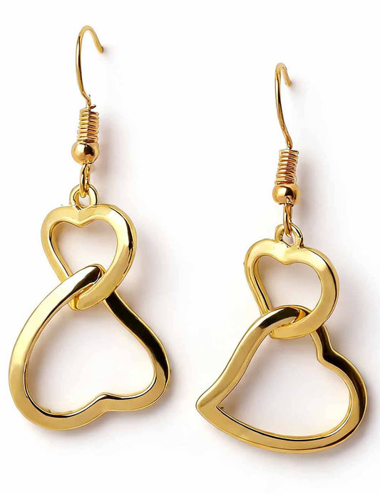 Ladies Valentine's Double Heart Hollow Pendant Earrings: Gold / One Size