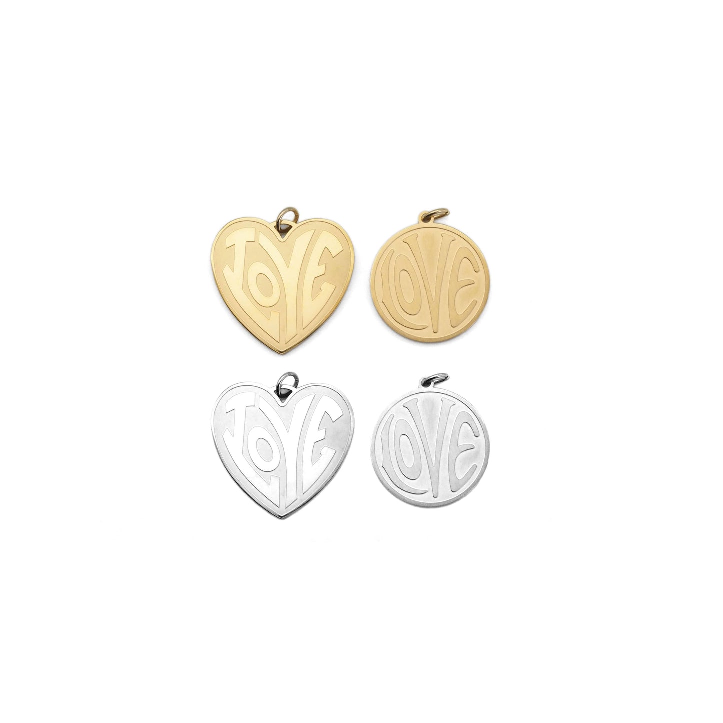 Matt Gold Silver Love Heart Round Coin Charm, Sku#LX260: Gold / Heart