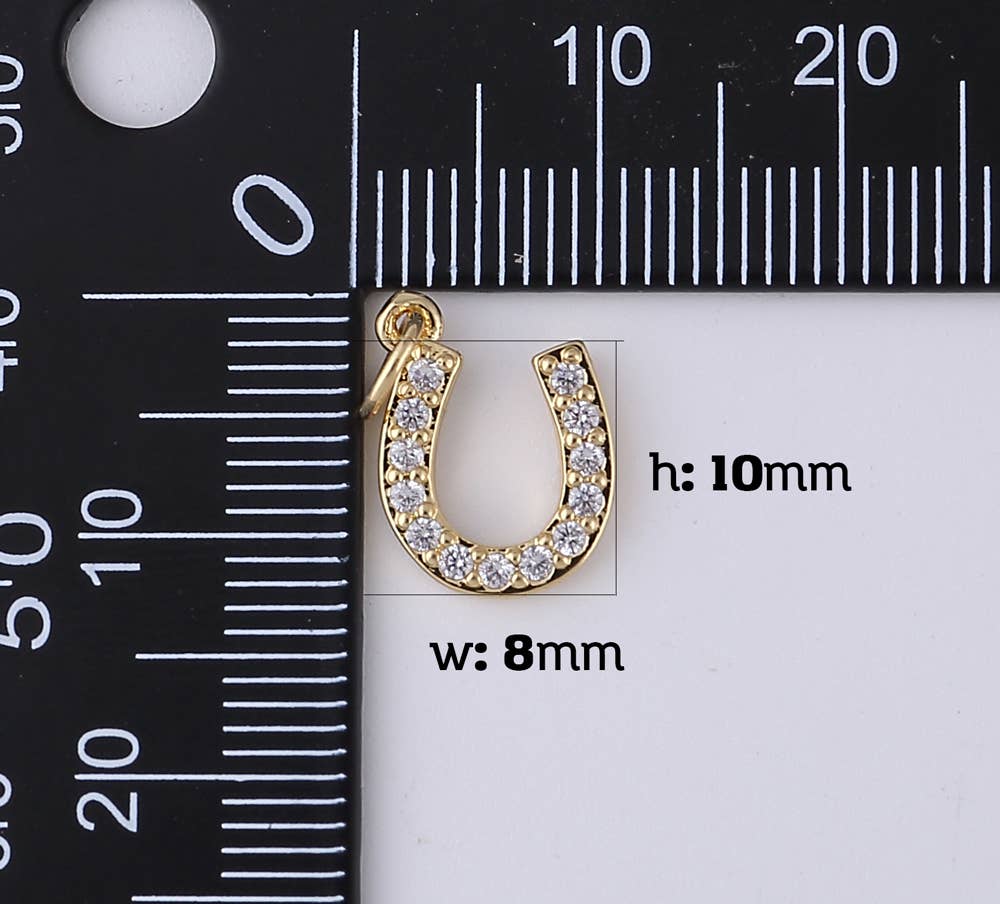 Gold Filled Horseshoe Charm Pendant CZ Micro Pave, CP1314