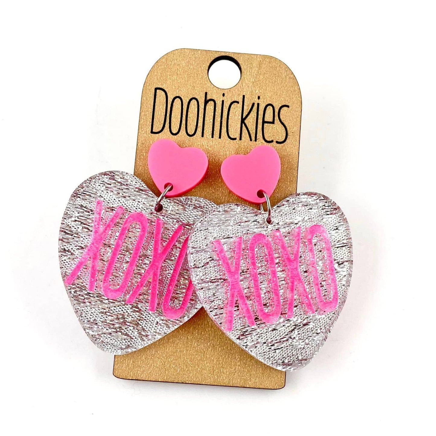 2" Conversation Heart Dangles - Valentines Acrylic Earrings: XOXO