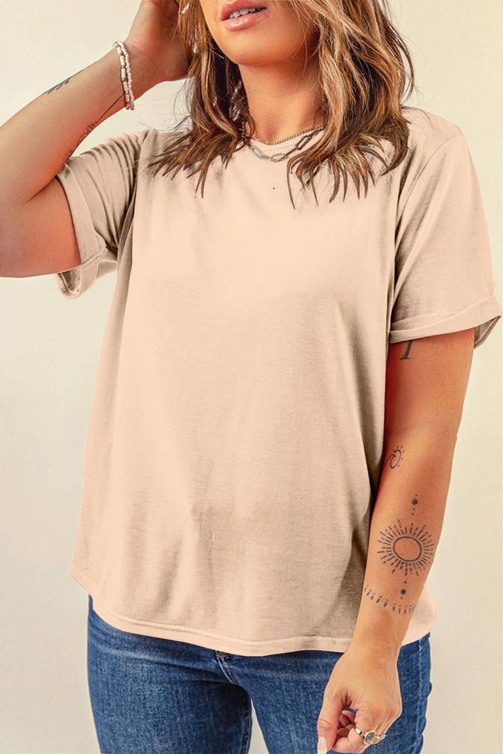 LDC Casual Plain Crew Neck Tee: Rose Red / S