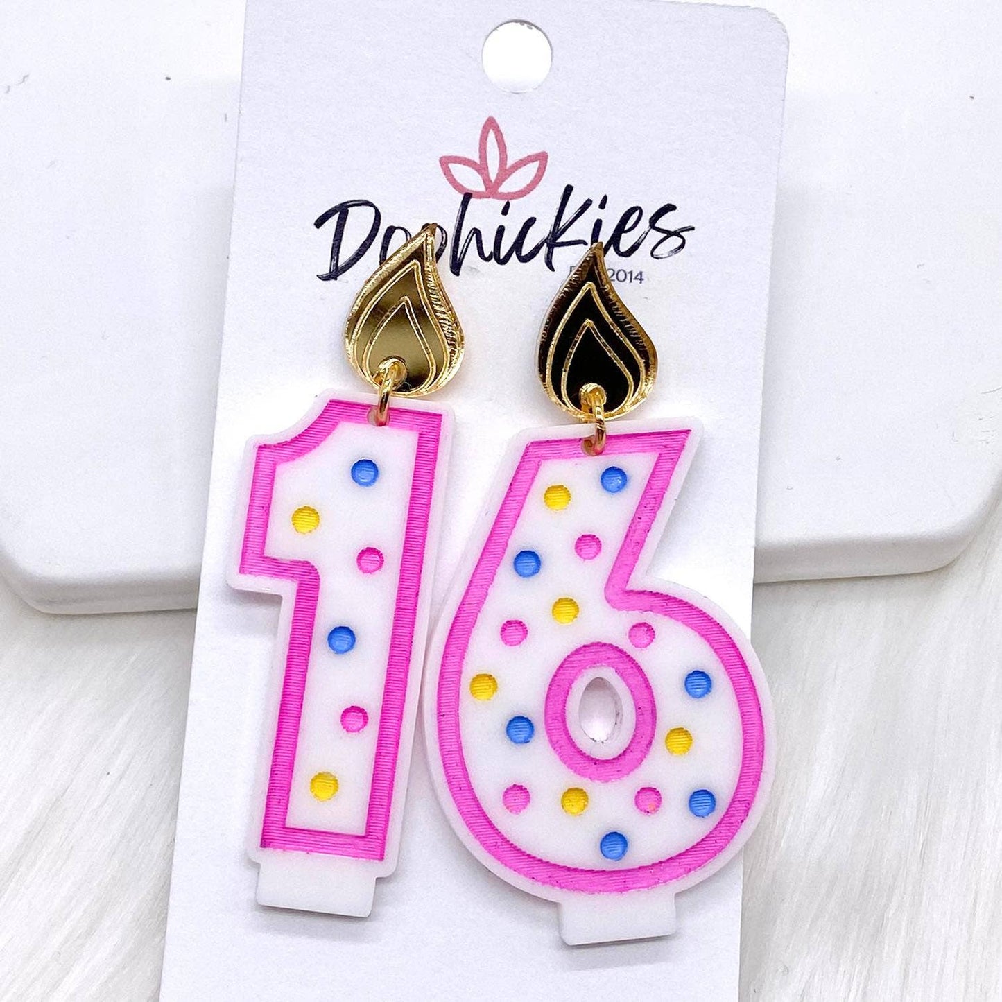 2" Traditional Candle Acrylics -Birthday Earrings: Pink / 21