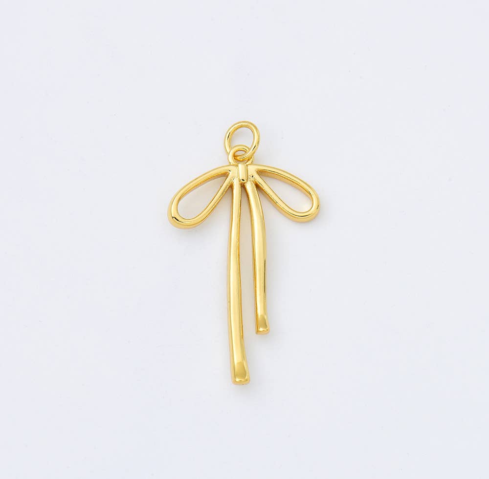 Gold Filled Ribbon Bow Minimalist Charm Pendant, CP1952