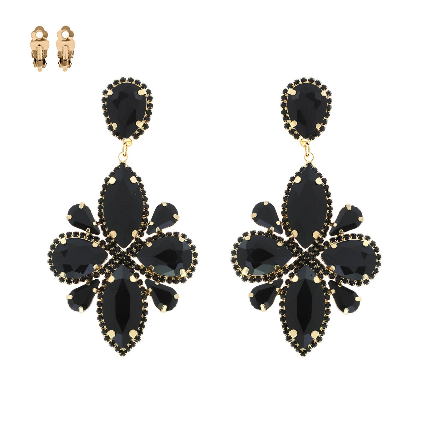 Statement Large Crystal Flower Clip On Earrings: Gold Iridescent ecy11670 gab