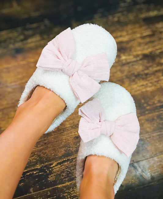 Girly Moment Slippers, Pink Bow