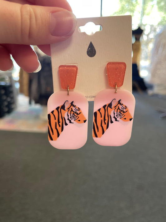 Tiger Earrings, Pink