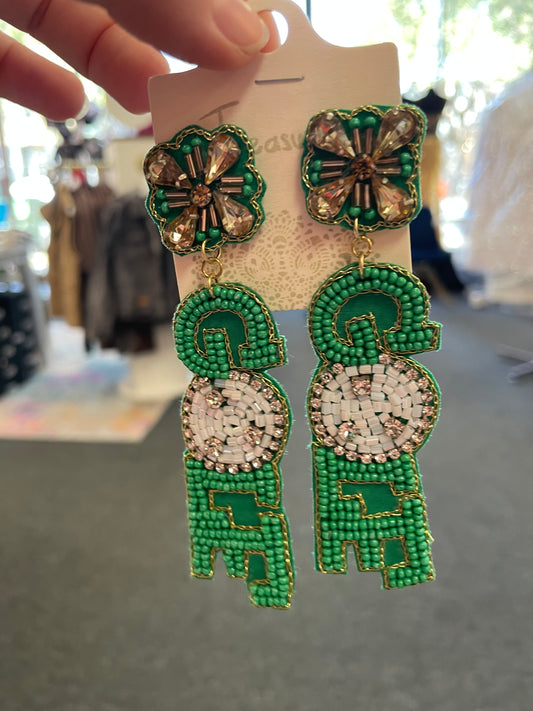 Beaded Golf Earrings, Kelly Green