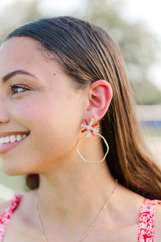 Taylor Shaye Red Sequin Sunburst Hoops