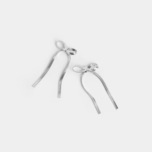 Raina Bow Earrings, Silver