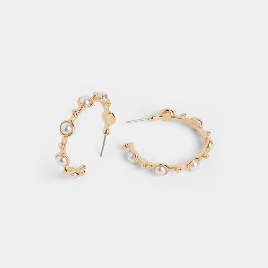 Pearl Studded Hoop, Gold