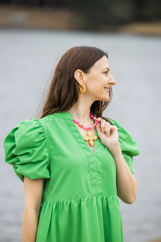 Small Pink Studded Hoops