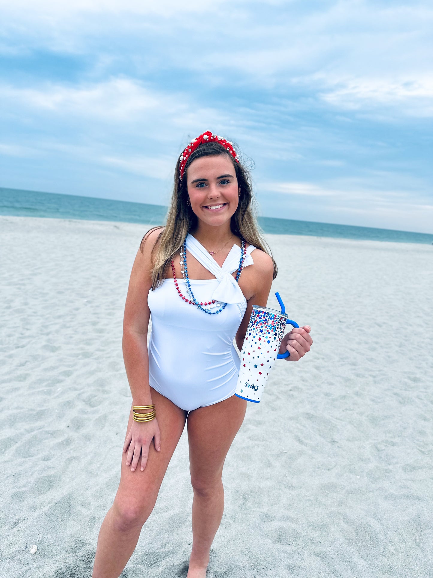 Diamonds + Pearls Swimsuit, White Bow One Piece