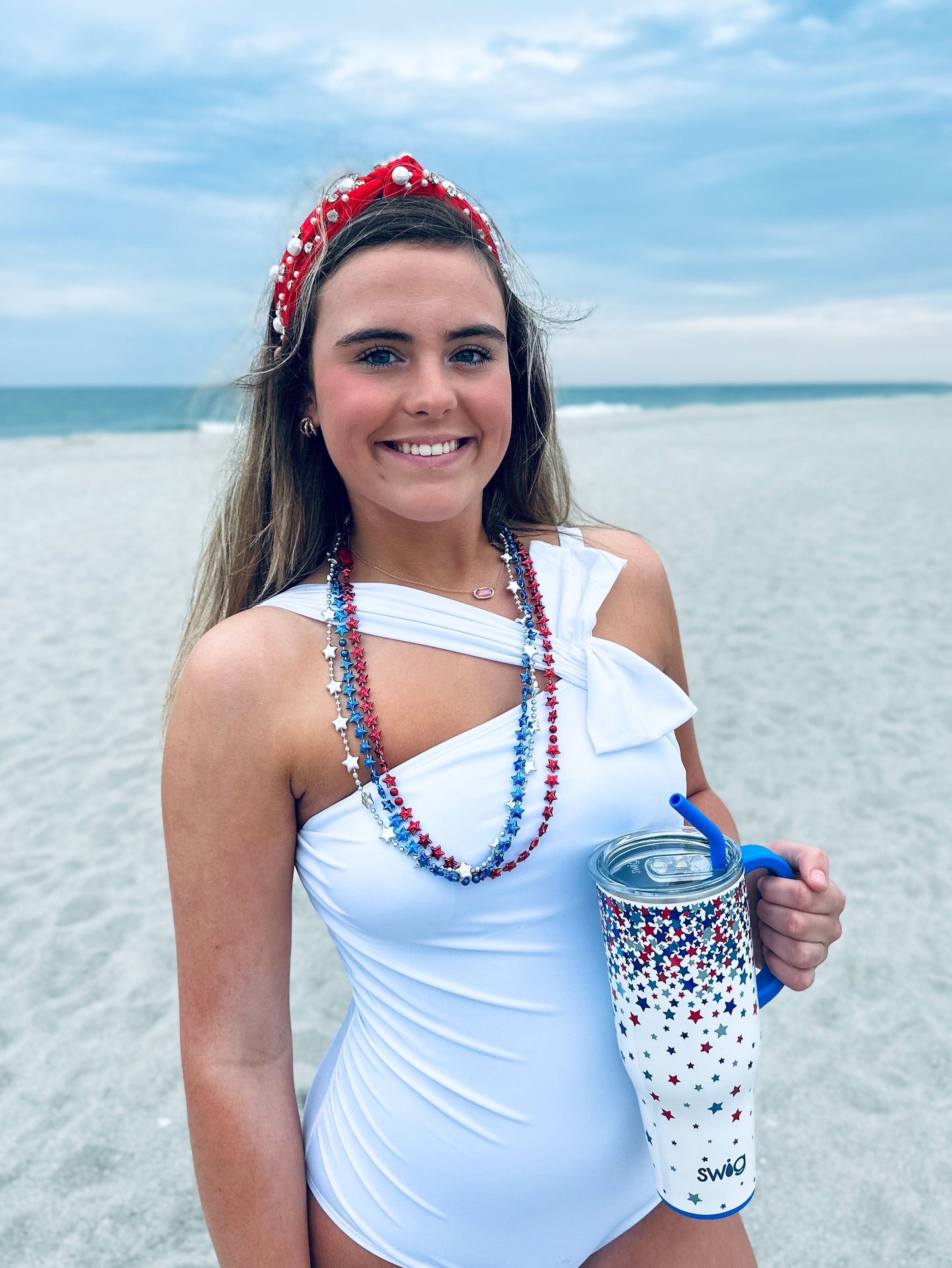 Diamonds + Pearls Swimsuit, White Bow One Piece