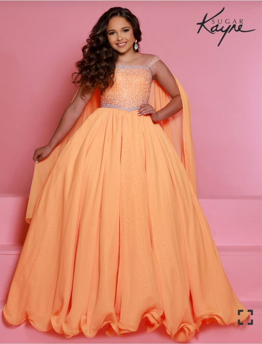 Johnathan Kayne girls pageant dress in tangerine