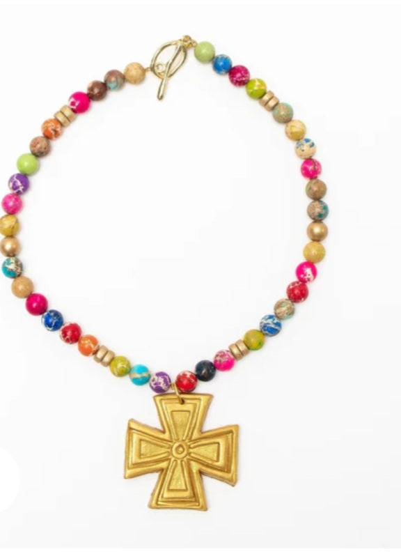 Multicolored sea jasper beads with the Anna cross