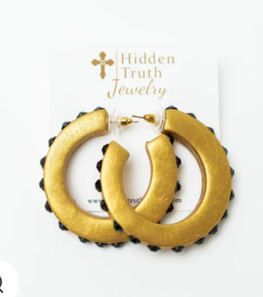 Black Studded Gold Hoop Earrings