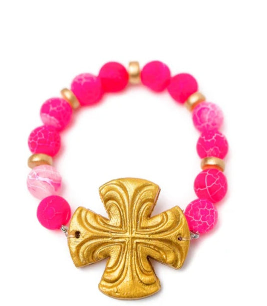 Pink fire agate with friendship cross