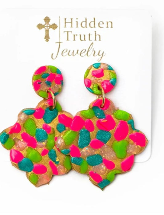 Pink, turquoise & green Confetti dangles