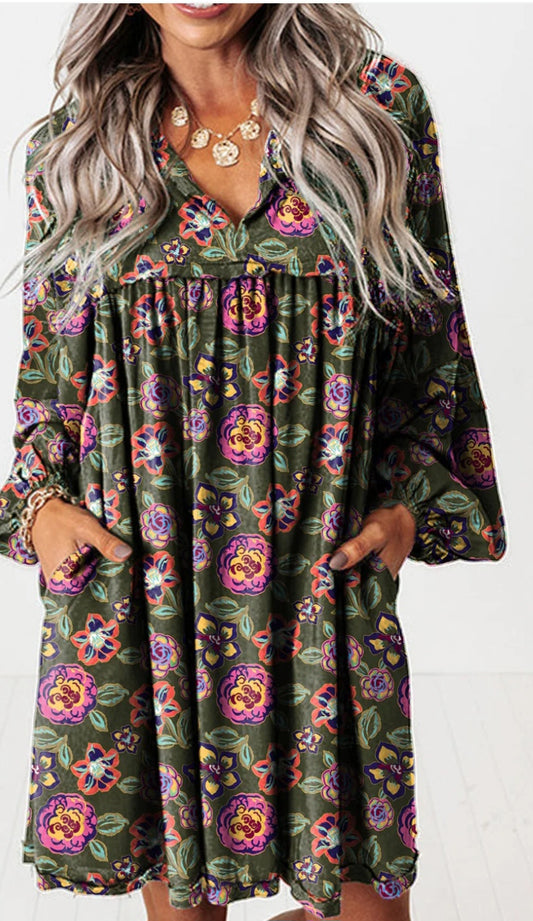 Hallie green floral dress