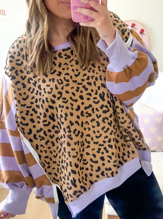 Beth purple stripe leopard pullover