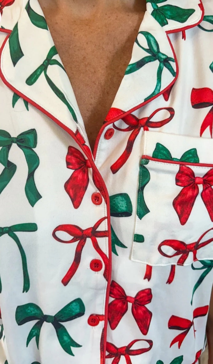 Christmas bow pj's