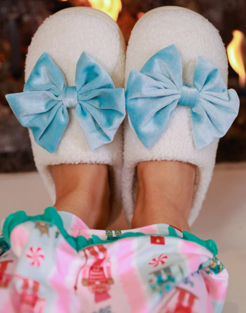 Blue bow slippers