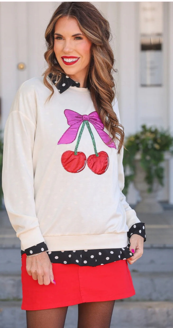 Cherry bow luxe pullover