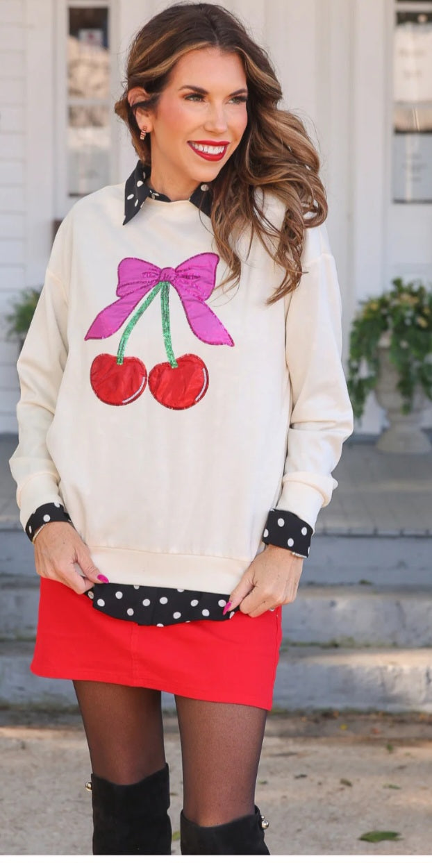 Cherry bow luxe pullover