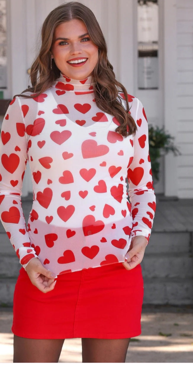 Keigan mesh top in Valentina hearts
