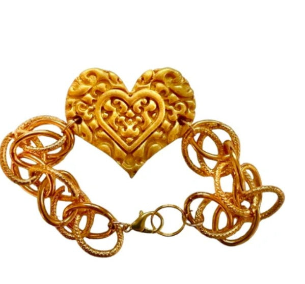 Double gold chain heart bracelet