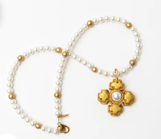 18" pearl necklace with small Becky pearl cross