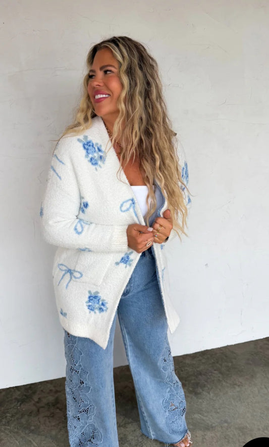 Blue bow spring cardigan