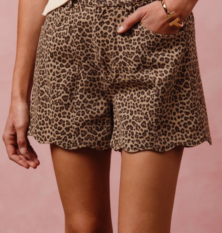Scalloped leopard shorts