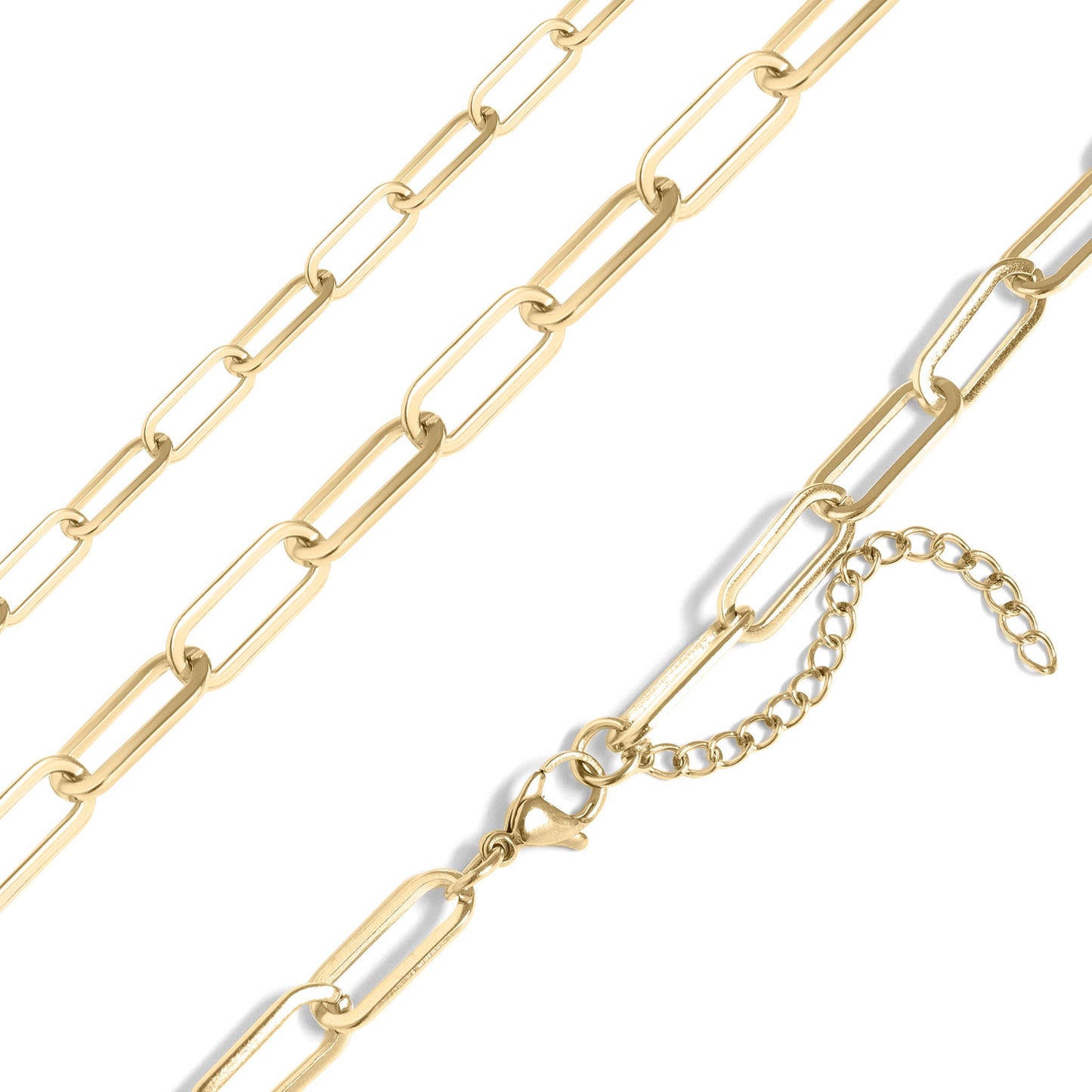 18K Gold Paperclip Chain Necklace: 14+02" / 4mm