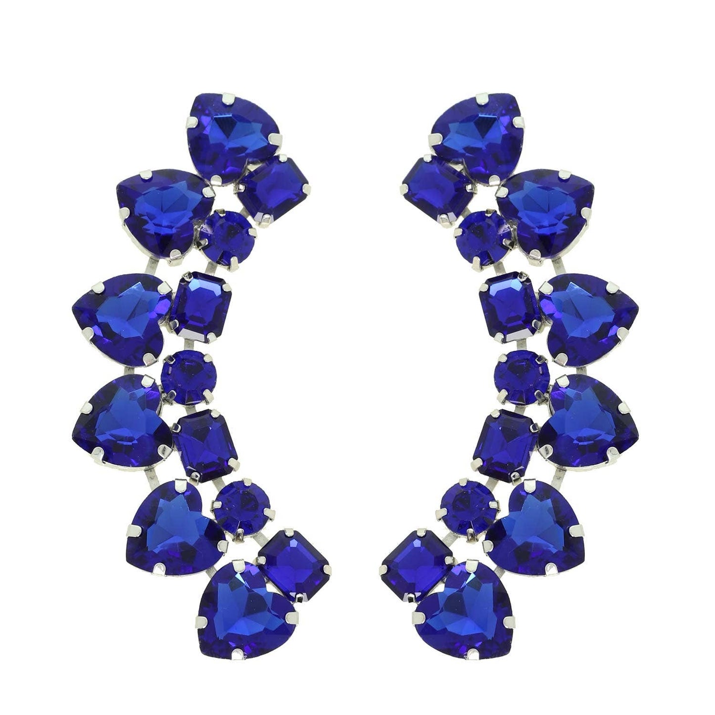 Heart Cut Gemstone Cluster Curved Drop Earrings: Multi-Colored ge2604mt