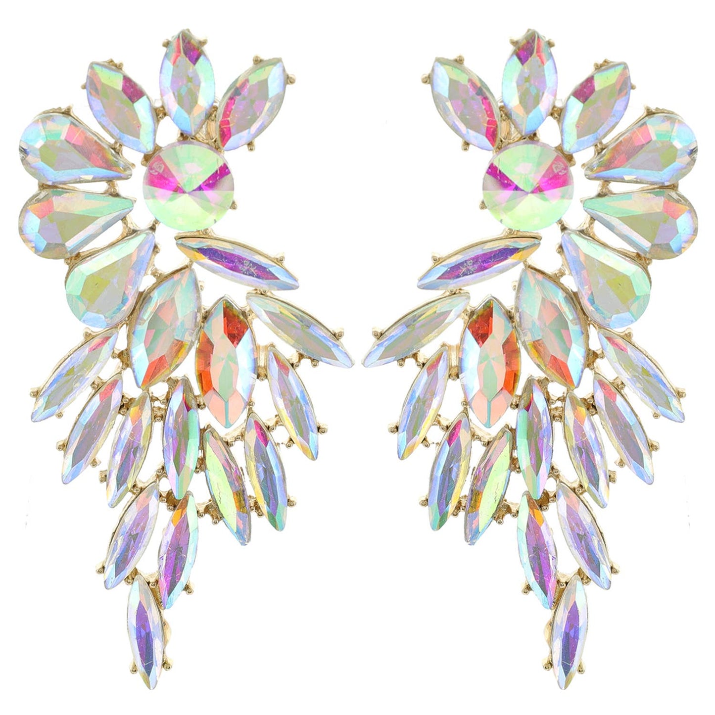 Rhinestone Crystal Petal Cluster Wings Drop Earrings: Fuchsia ey12110gfu