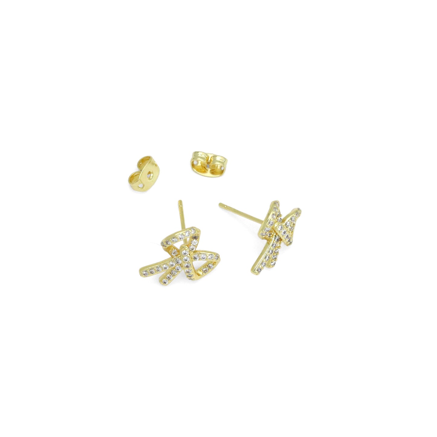 Clear CZ Gold Bow knot Stud Earrings, Sku#LK966