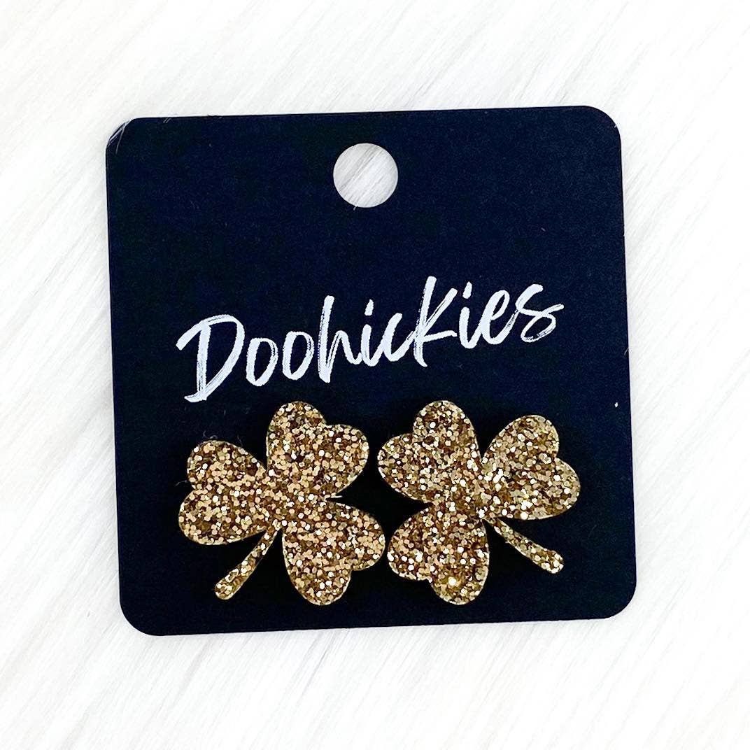 21mm Statement Shamrock Studs -St. Paddy Acrylic Earrings: Gold Glitter