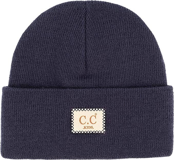 Kids Suede Patch Beanie (Navy)