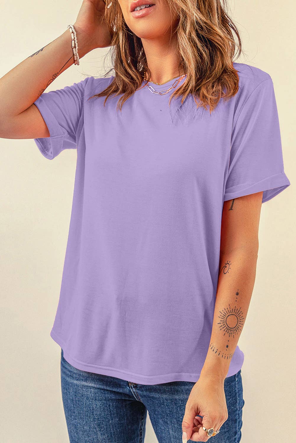 LDC Casual Plain Crew Neck Tee: Rose Red / 2XL