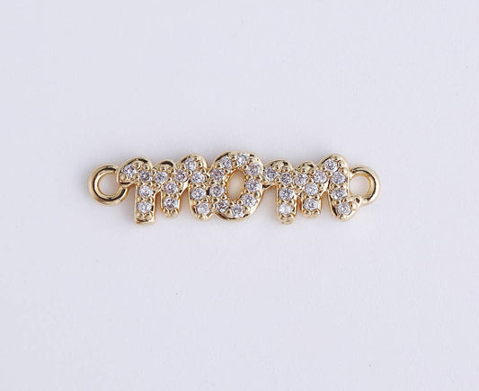 Micro Pave Mom Word Charm Connector in 18K Gold Filled CN394