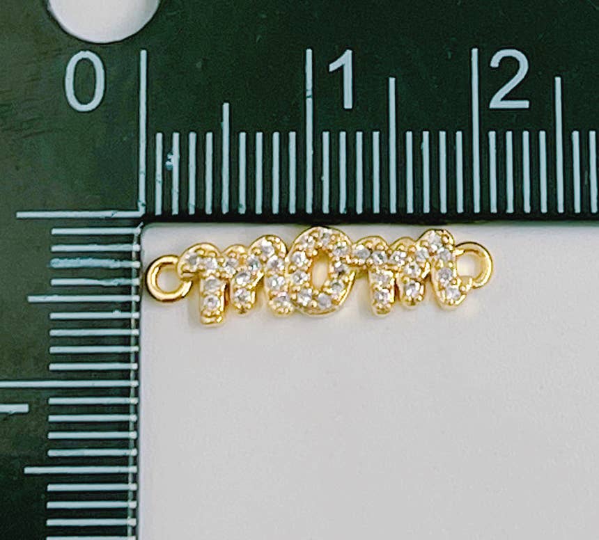 Micro Pave Mom Word Charm Connector in 18K Gold Filled CN394