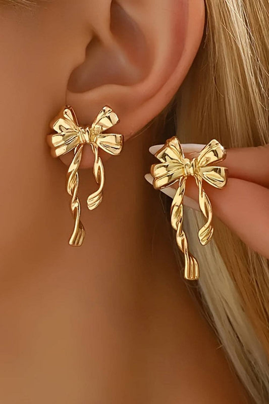 Gold Bow Knot Plated Alloy Stud Earrings: Gold / Alloy / ONE SIZE