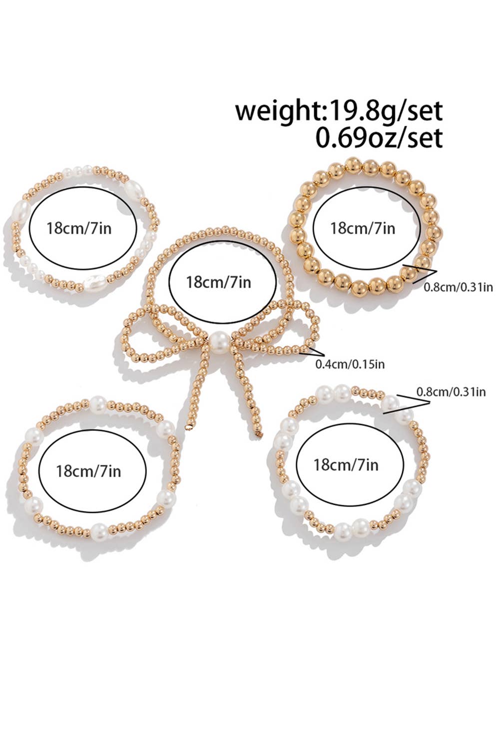 Valentine Bow Knot Pearl Beaded Bracelet Set