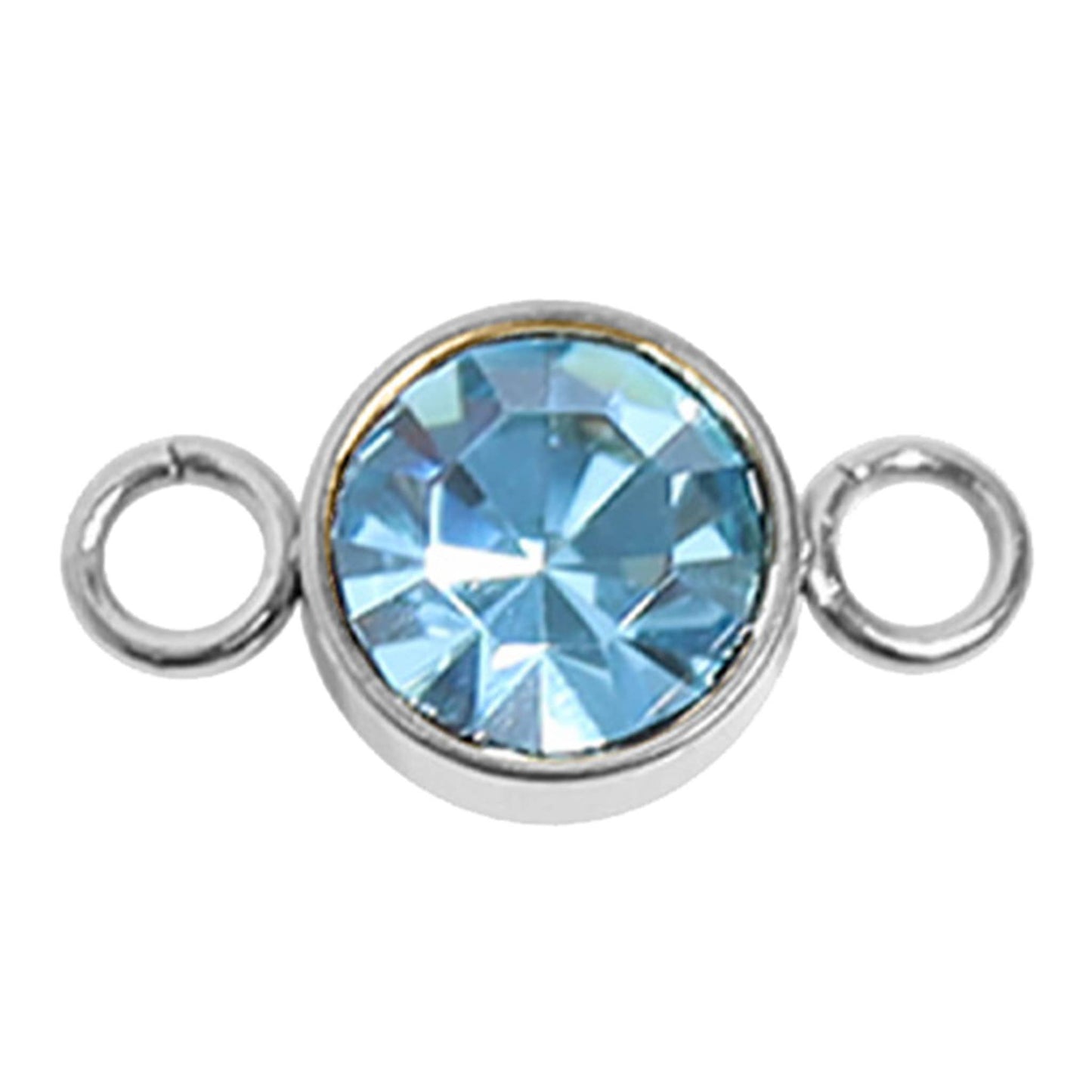 Stainless Steel Round Cubic Zirconia Birthstone Connector Charm: September / Sapphire