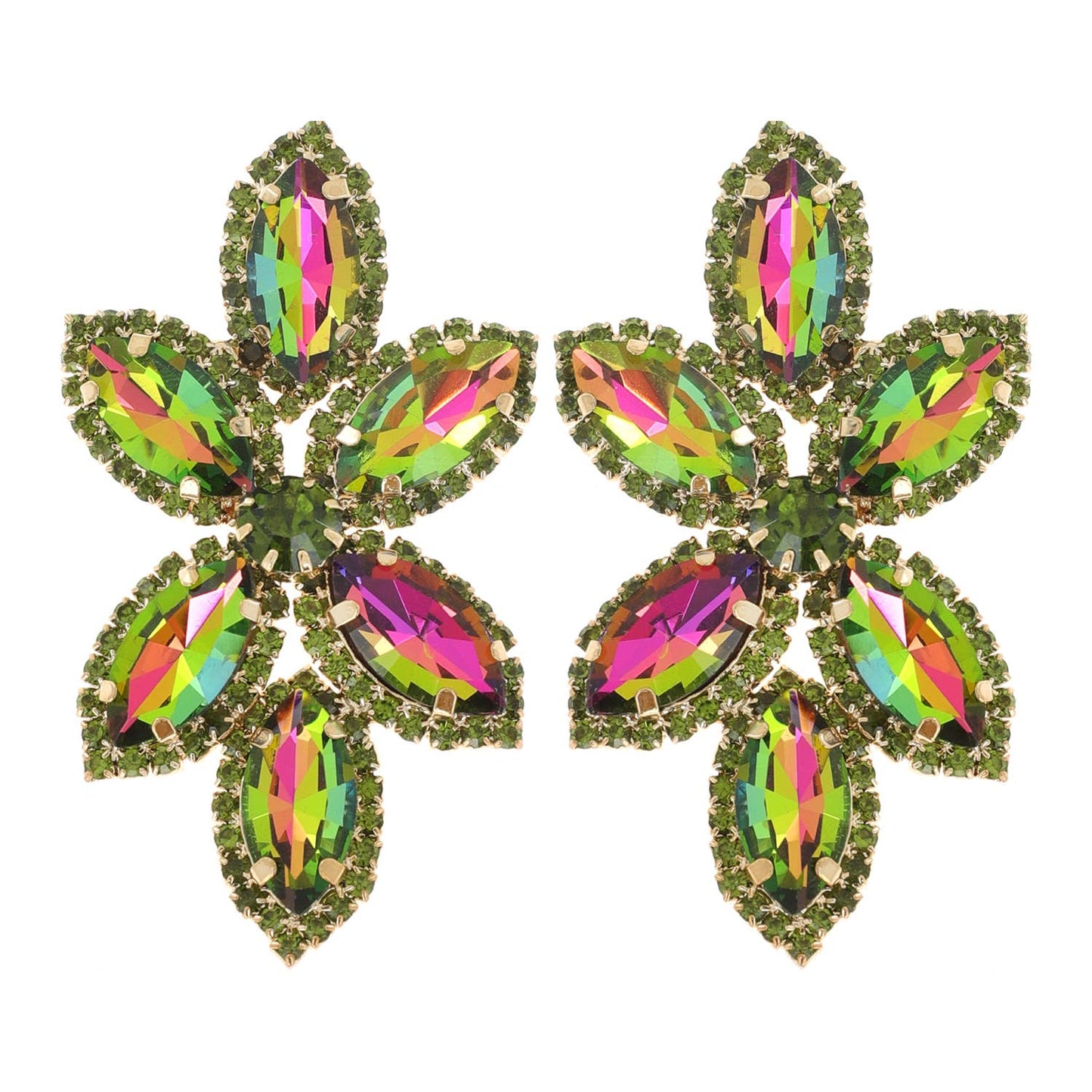 Marquise Rhinestone Crystal Pave Cluster Flower Earrings: Gold Iridescent ey12104gab