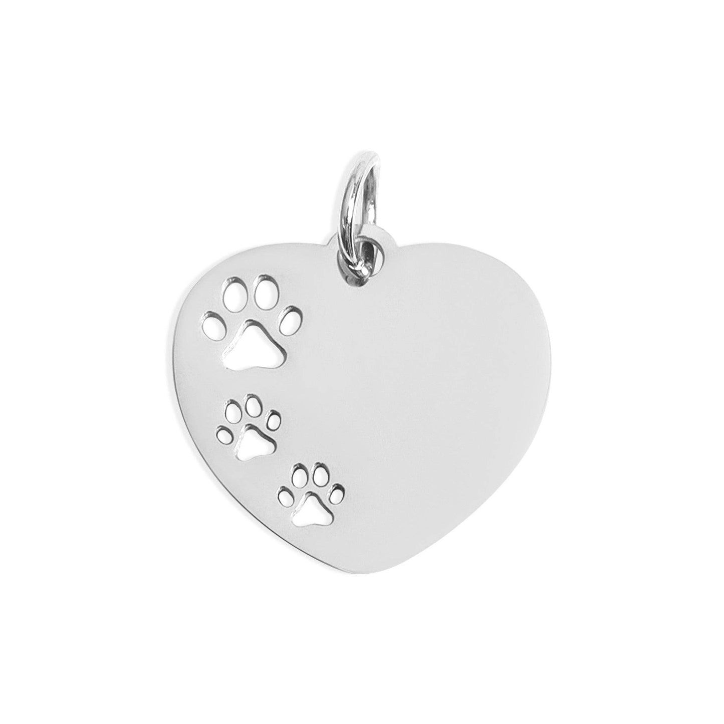 18K Gold PVD Stainless Steel Blank Paw Print Heart Charm: Gold