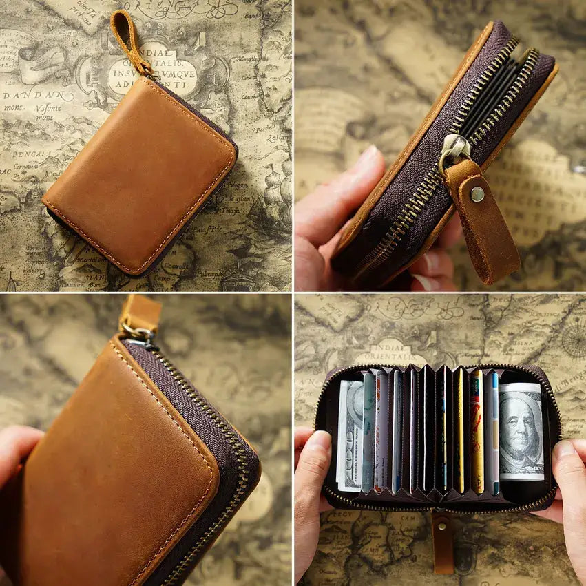 Credit Card Holder for Men Women, Geniune Leather Wallet: Dark Brown