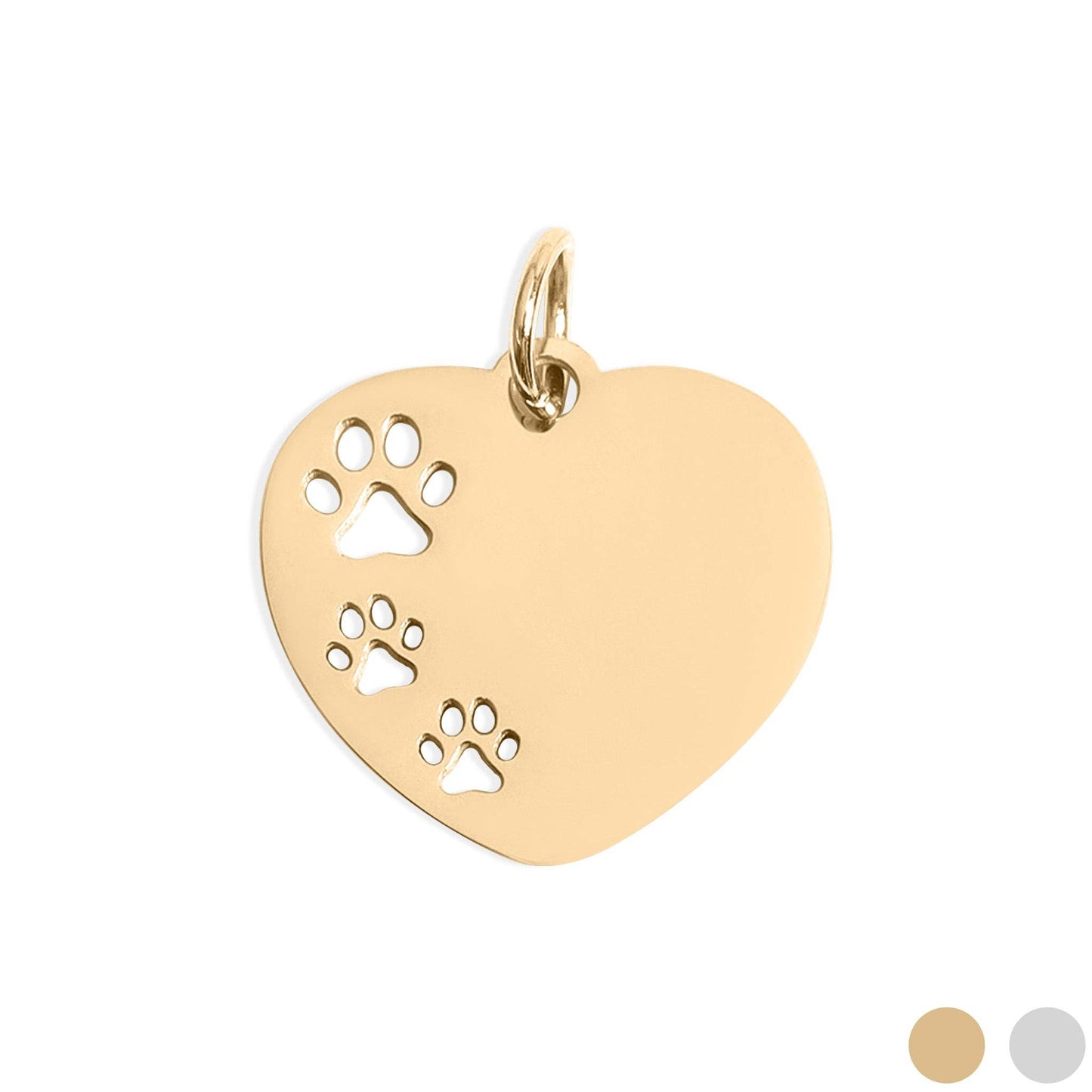 18K Gold PVD Stainless Steel Blank Paw Print Heart Charm: Gold